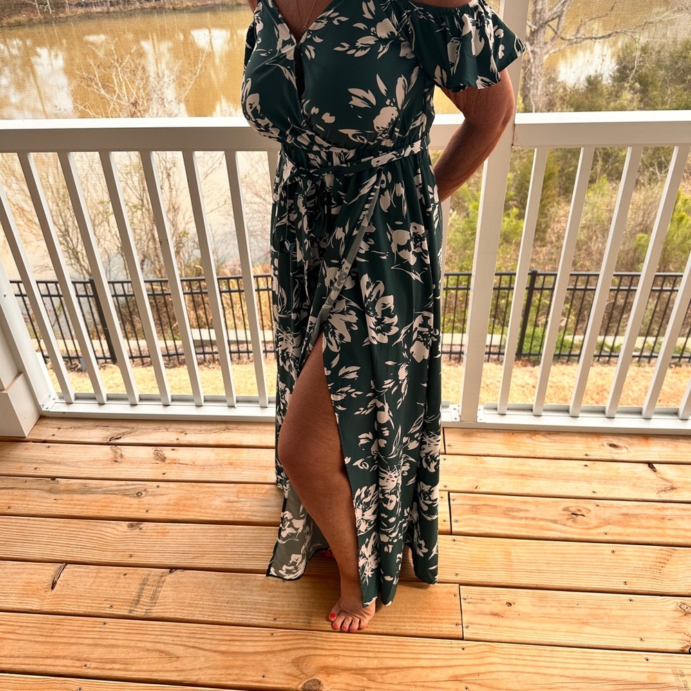 Floral Green Off-Shoulder Dress